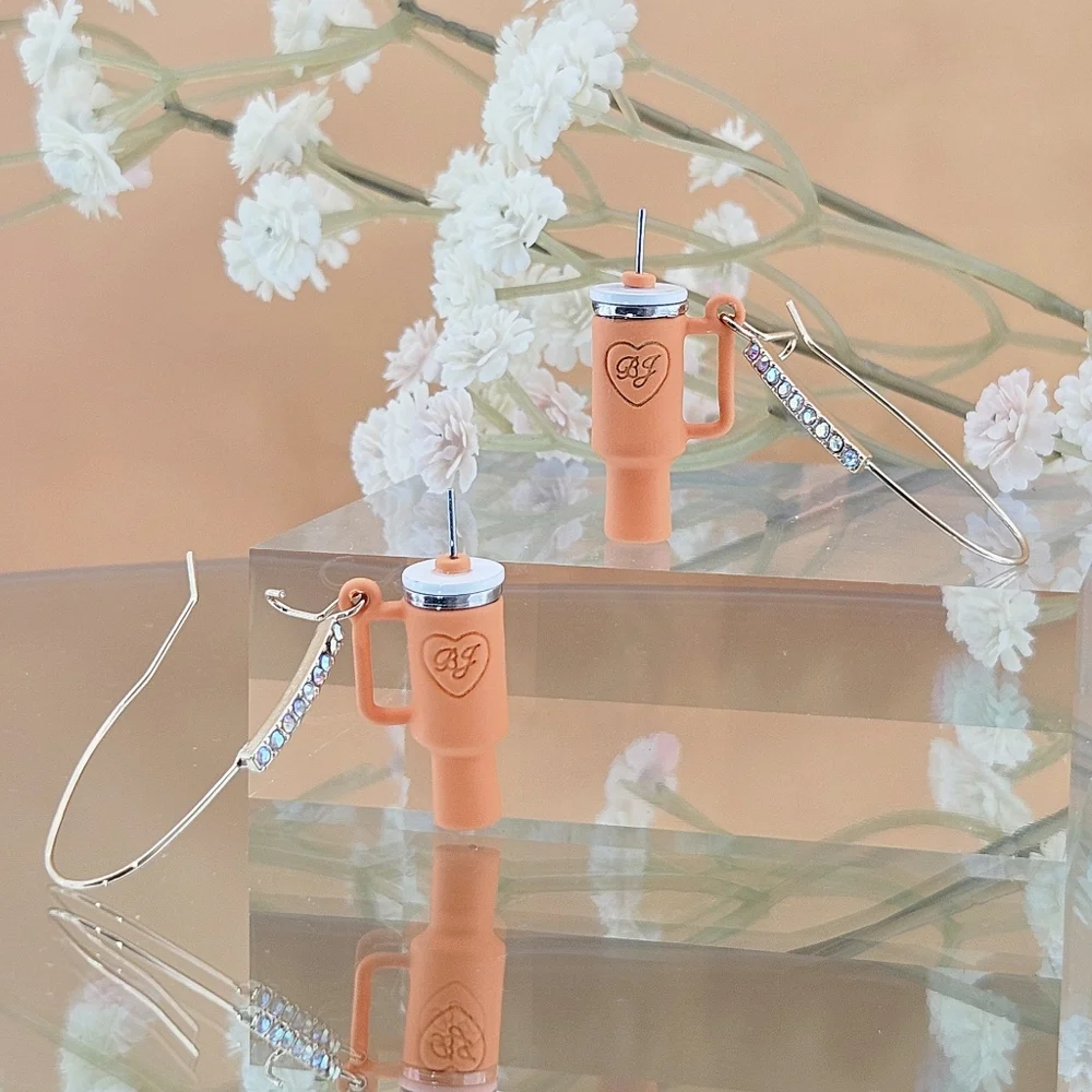 Betsey Johnson Orange Tumblers Fall Water Cup Earrings Rhinestones Autumn Gift - Picture 8 of 8